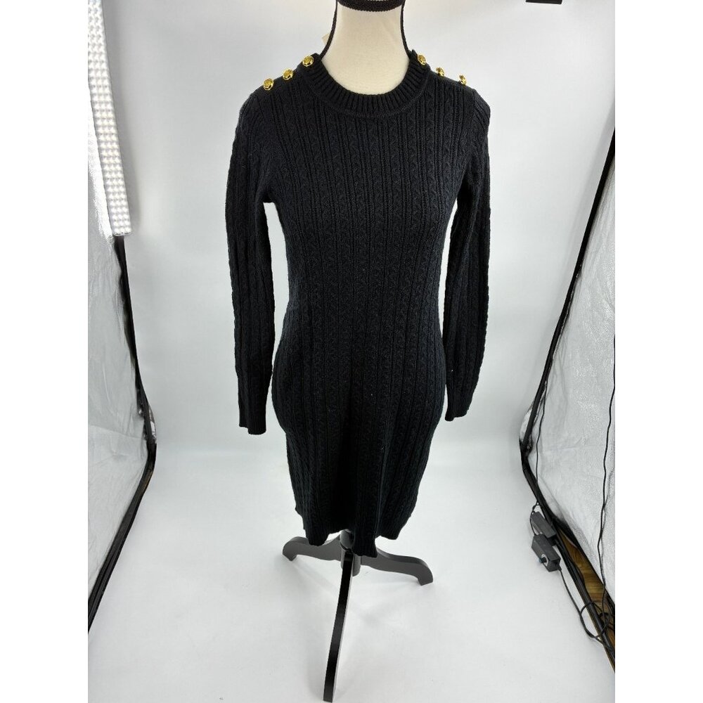 Charter Club Womens Size P Petite Black Cable Knit Long Sleeve Sweater Dress